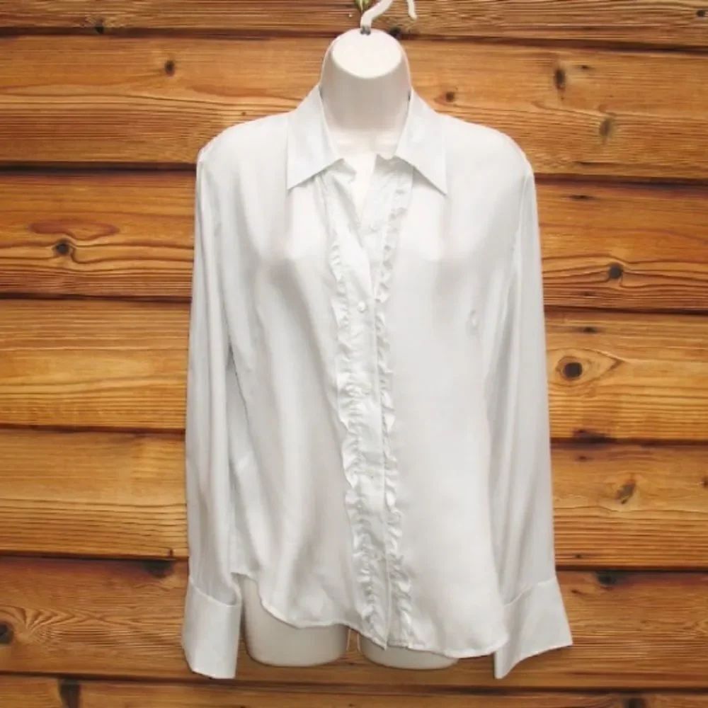 NWT Vintage Gray Silk Tuxedo Blouse